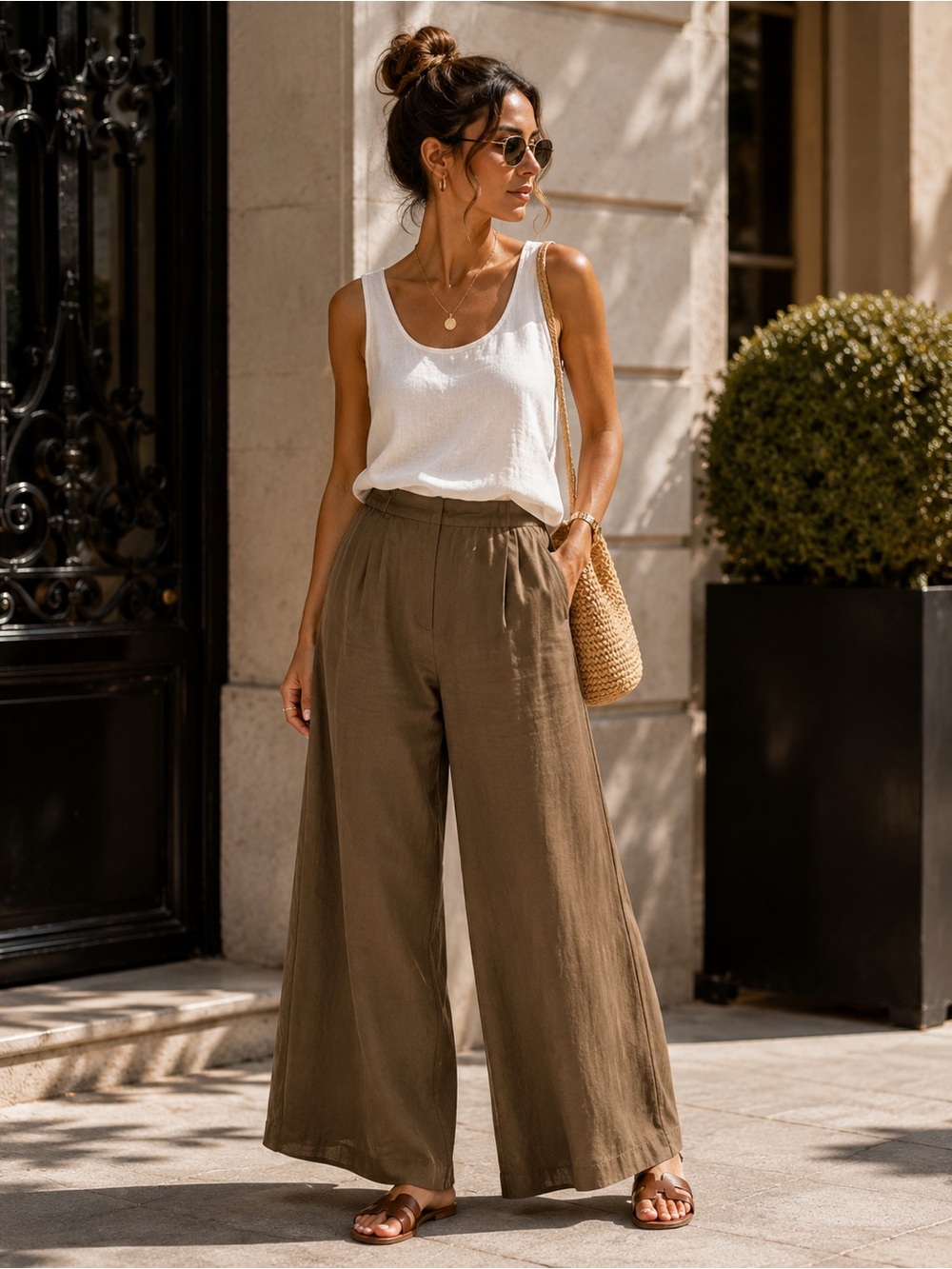 H&M Women's High-Waist Wide-Leg Pants - Olive (new with tags)
